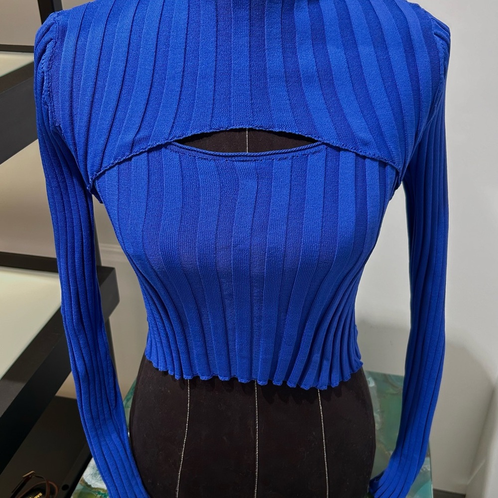 Blue Ribbed Long Sleeve Top